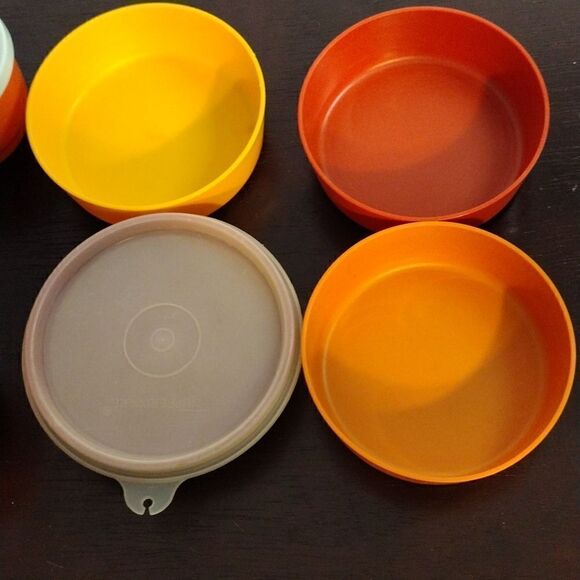 Tupperware 1229-19 5 Vintage Orange Snack Container Cups with 2 lids five 6oz bo - Picture 4 of 5